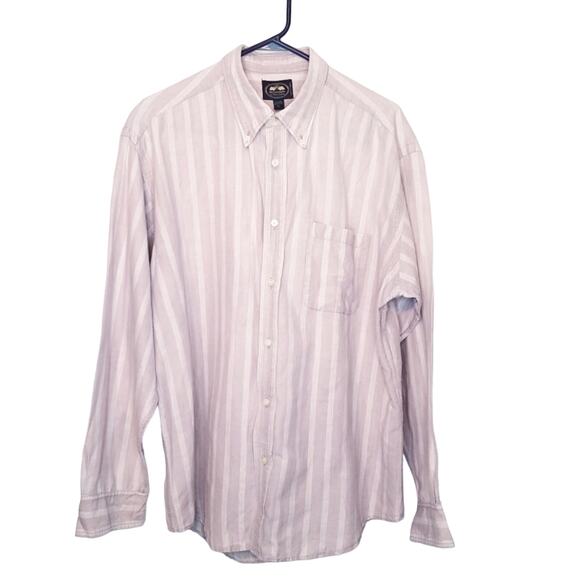 British Khaki by Robert Lighton Tan Linen/Cotton Stripe Button Down Shirt XL - Picture 2 of 7